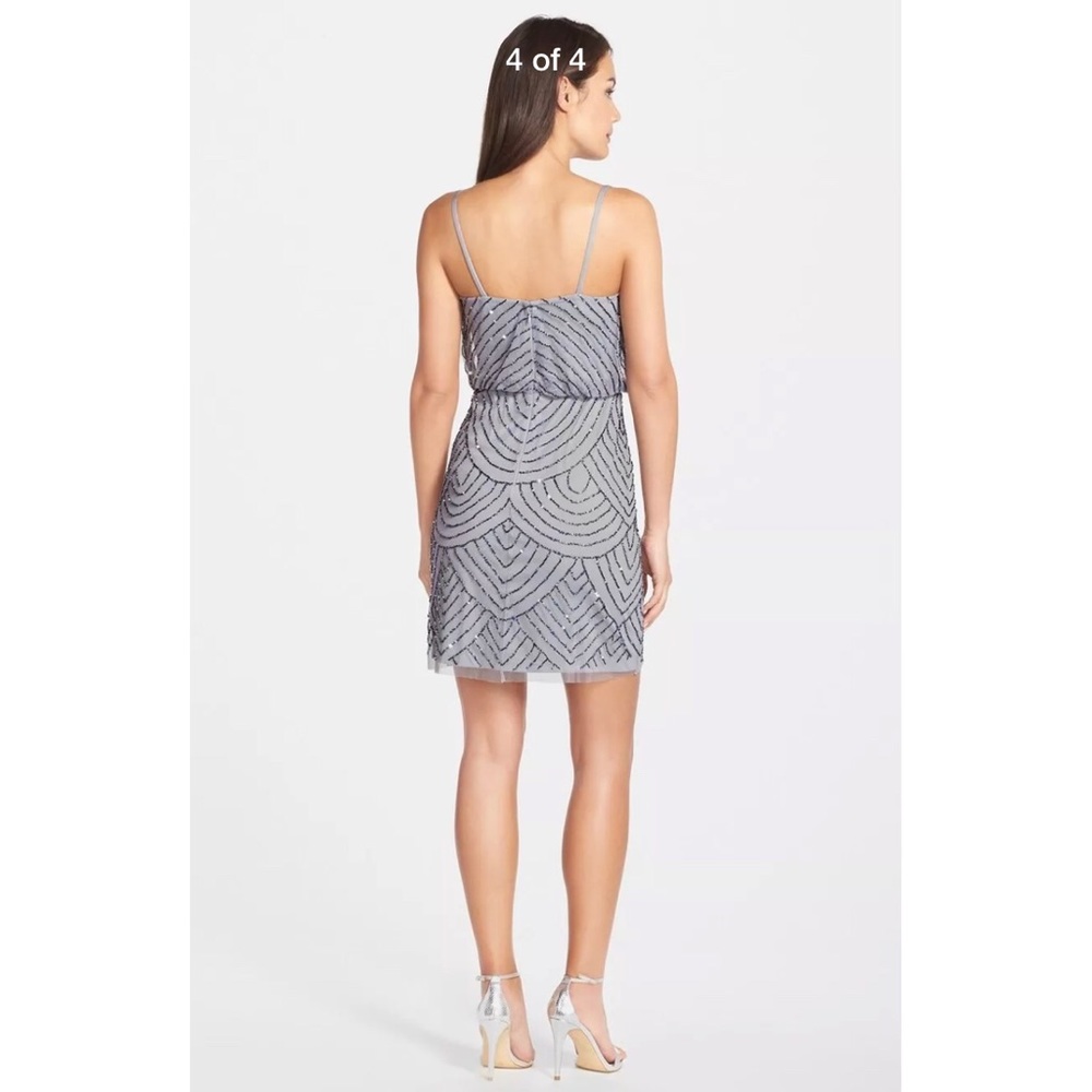NEW $198 Adrianna‎ Papell Sequin Mesh Blouson Dress in Dusty Blue [SZ 12 ] - Picture 4 of 5